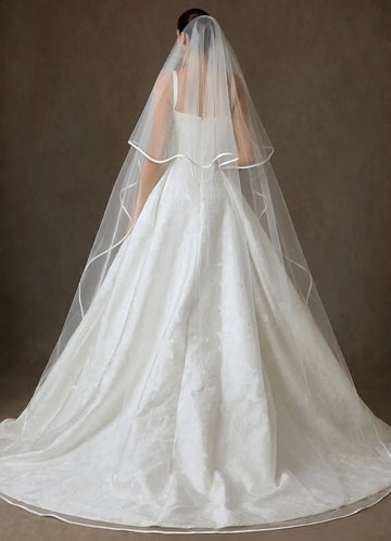 Romantic Ivory Two Tier Tulle Ribbon Edge Bridal Wedding Veil
