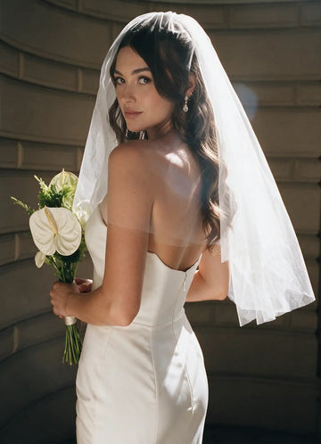Romantic Sheer Tulle Plain Edge Two-Tier Waist Length Bridal Wedding Veil