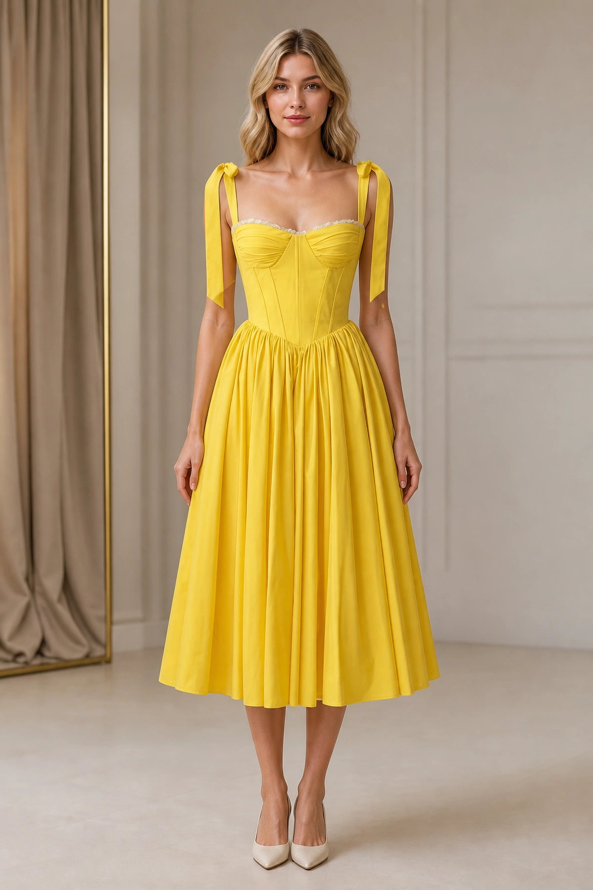 Vedress Floral Embroidered Square Neck Low Back Midi Bridesmaid Dress – VEDRESS