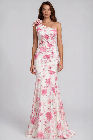 Romantic Mermaid One-Shoulder Sleeveless Classic Back Floor-Length Wedding Guest Dress