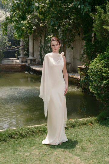 Elegant Sheath One‑Shoulder Sleeveless Cross‑Back Floor‑Length Wedding Dress