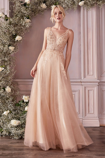 Vedress champagne beaded v neck spaghetti strap a line long bridesmaid dress with pockets