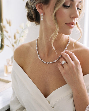 Silver Pearl and Cubic Zirconia Bridal Jewelry Set