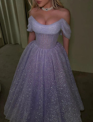 Rear view of Vedress lace‑up corset‑back sparkly long formal gown
