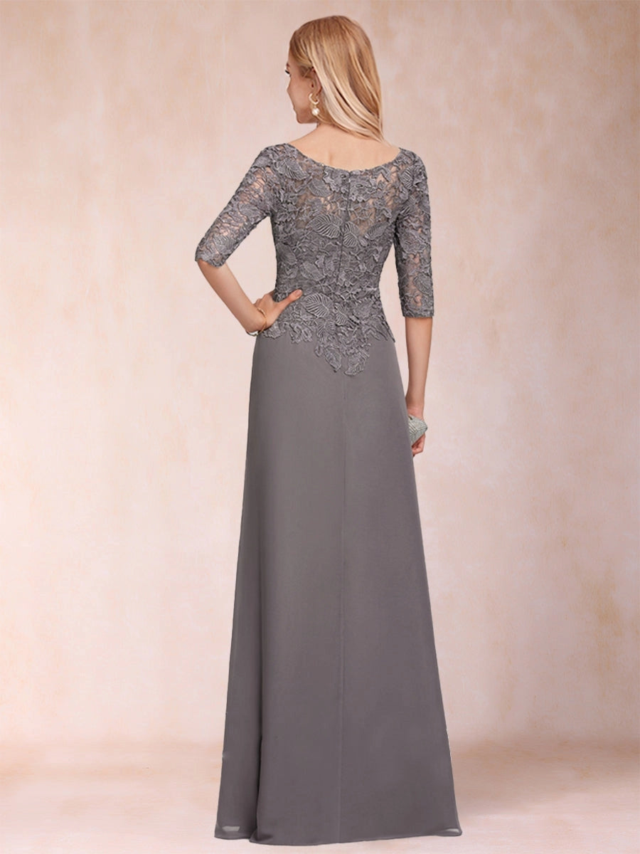 Back view charcoal gray formal gown,floral lace bodice,hidden zipper closure vedress