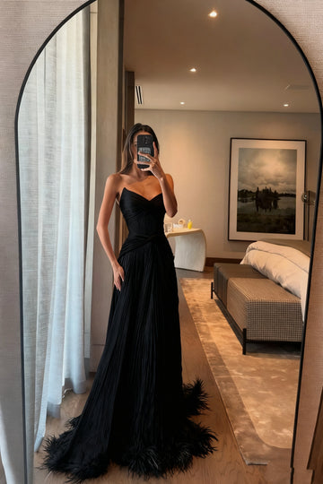 Flowy A‑Line Strapless Sweetheart Open‑Back Long Prom Dress