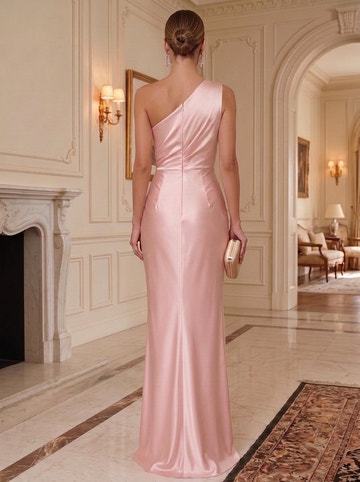 Elegant Satin 3D Floral Sheath One Shoulder Sleeveless Clean Back Long Evening Dress