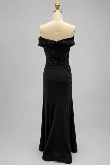 Elegant Mermaid Off Shoulder Short Sleeve Zip Back Floor Length Mother Of The Bride Dress