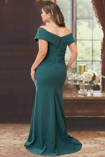 Chic Mermaid Off Shoulder Zip Back Slit Floor Length Mother Of The Bride Dress
