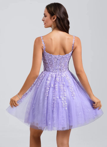 Vedress lace tulle solid zipper closed back sleeveless short party dress back view