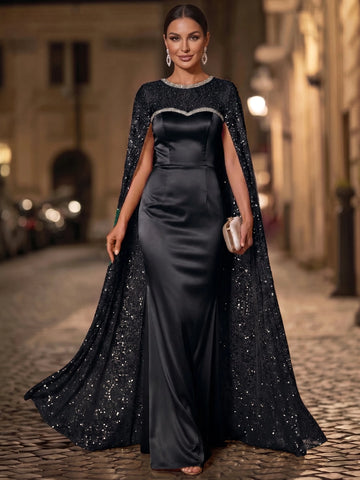 Glamorous Sheath Sweetheart Neck Cape Sleeve Zipper Back Floor-Length Evening Dress