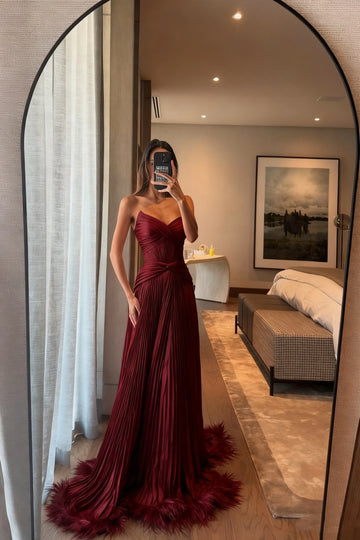 Flowy A‑Line Strapless Sweetheart Open‑Back Long Prom Dress