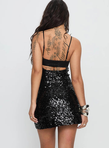 Sparkle Slip Square Thin Strap Cutout Back Mini Party Dress
