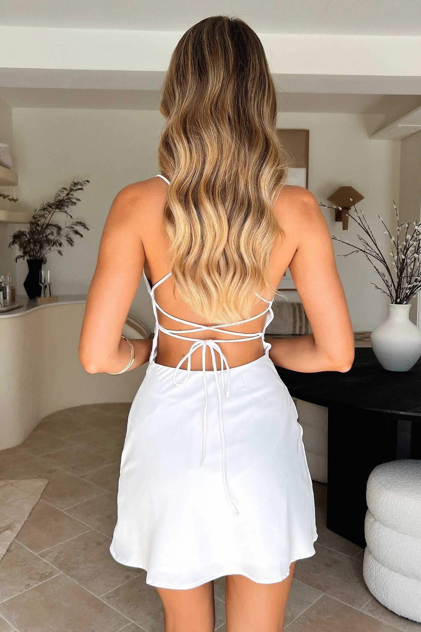 Vedress spaghetti strap dress criss cross tie open back rear view