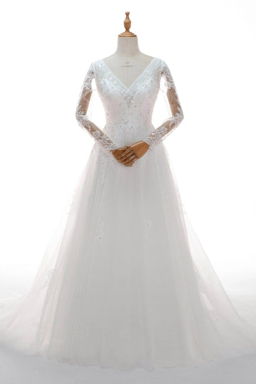 Luxury Gothic A-Line V-Neck Long Sleeve Lace Up Corset Back Chapel Train Black Wedding Dress