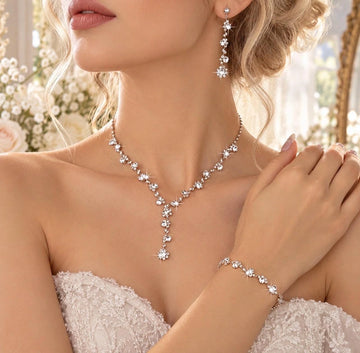 Silver Floral Crystal Bridal Jewelry Set