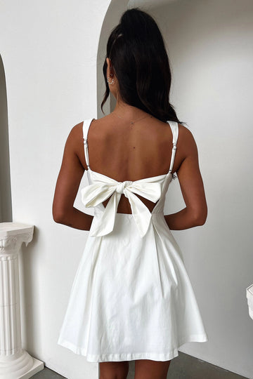 Vedress white mini dress adjustable straps open back big bow detail homecoming party