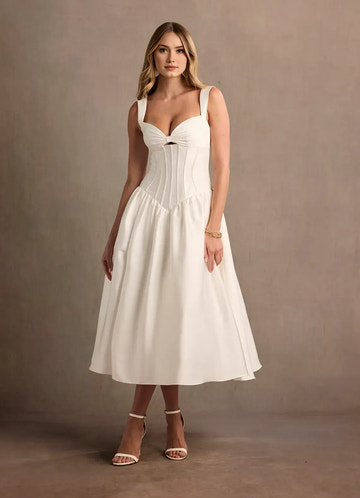 Aline Sweetheart Sleeveless Satin Midi Length Split Laceup Corset Dropped Waist Party Dress