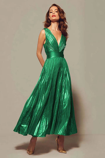 Elegant A‑Line V‑Neck Sleeveless V‑Back Floor‑Length Bridesmaid Prom Dress