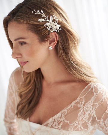 Floral Pearl and Crystal Bridal Hair Comb