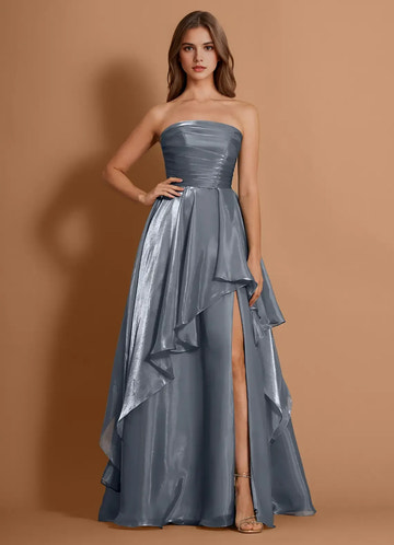 Ethereal A-line Sweetheart Strapless Tulle Maxi Prom Dress High-slit Evening Gown