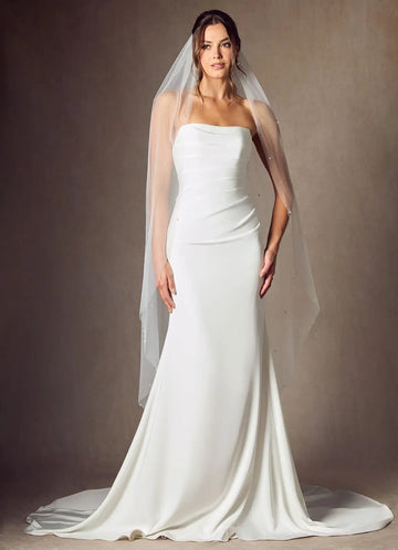 Delicate Sheer Tulle Scattered Pearl Waltz Length Bridal Wedding Veil