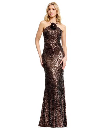 Appliqued Sequin Mermaid Halter Neck Floor-Length Evening Gown