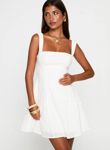 Wide Strap Square Neck Eyelet Embroidery Mini Dress Back Cutout Big Bow A Line Summer Wedding Guest Dress