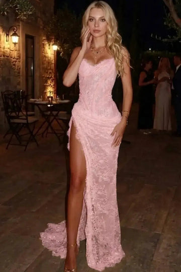 Elegant Mermaid Strapless Sweetheart Lace‑Up Back Long Prom Dress