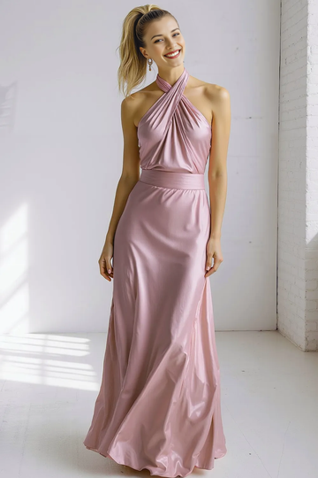 V-Neck Draped Sleeve Chiffon Bridesmaid Dress with Ruched Waist & Slit
