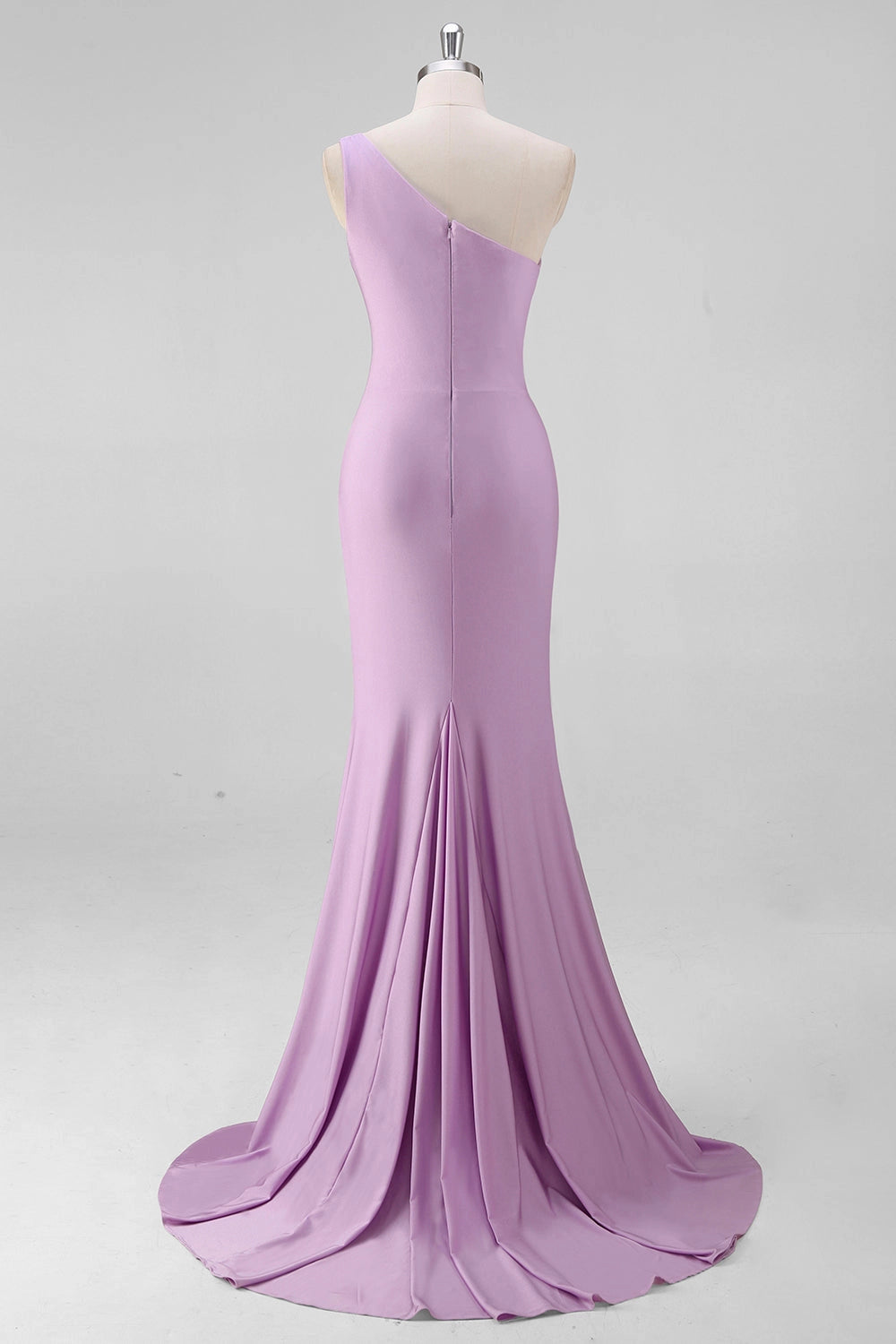 Back view RoselleDress lavender mermaid prom dress one shoulder satin long formal gown