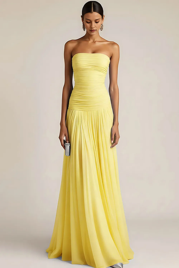 Graceful A-Line Strapless Sleeveless Chiffon Ruched Evening Dress