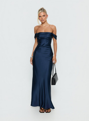 Elegant Red Off Shoulder Satin Maxi Dress – Formal Evening Gown for Weddings, Prom & Special Occasions