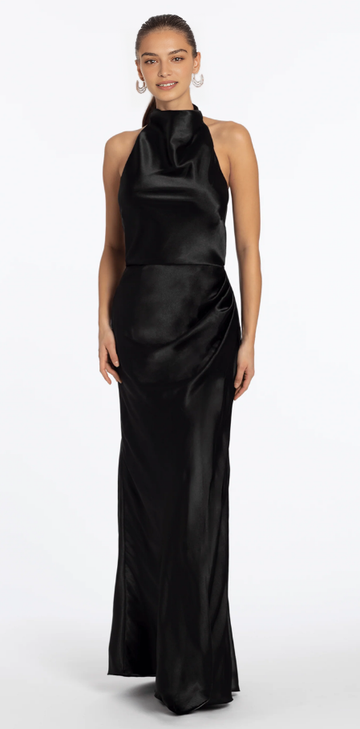 Elegant Sheath Gown High Neck Sleeveless Backless Satin Floor-Length Formal Evening Dress