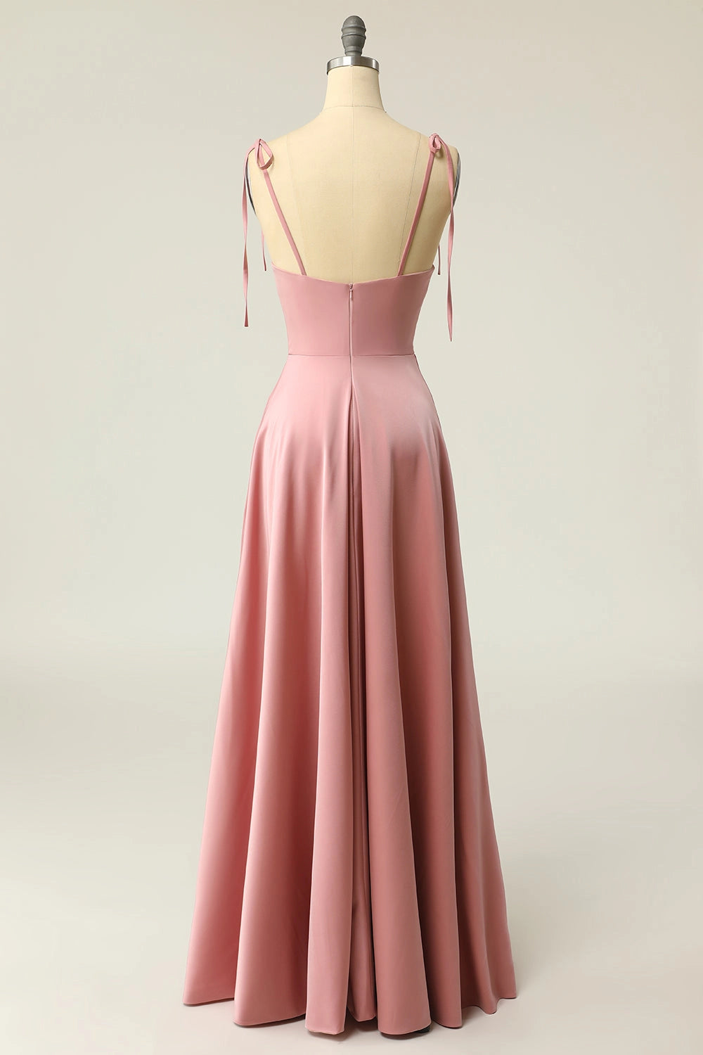 Vedress blush formal dress tie strap plain low back satin long prom dress rear view