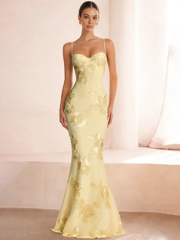 Vestidos de Fiesta de Vaina/Columna Escote Corazón sin Mangas con Aplicaciones de Flores Corte Sirena