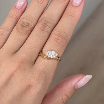Gold Tone Two Stone Cluster with Sculpted Bypass Band Ring