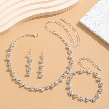 Silver-Tone Floral Crystal Bridal Jewelry Set
