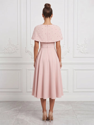 Back view vedress zip back beaded cape a line plus size mother midi gown