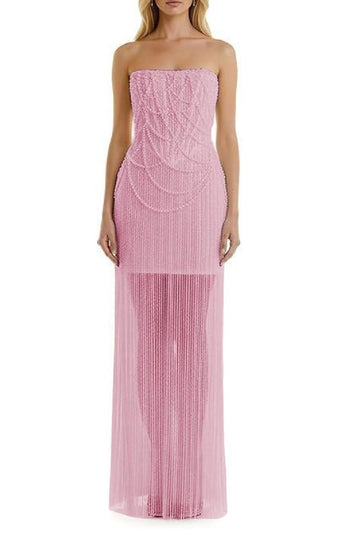 Luxe Sheath Strapless Sleeveless Lace-Up Back Floor-Length Beaded Evening Dress