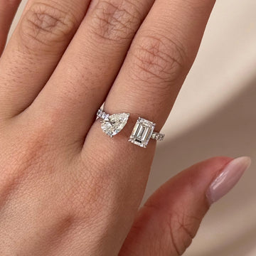 Pear and Emerald Cut Stackable Engagement Ring