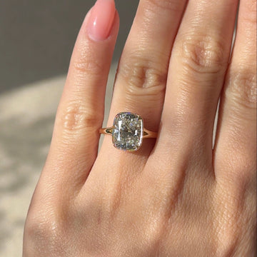 Vintage Cushion Cut Halo Engagement Ring with Rose Gold Tone Band