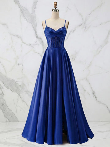Elegant A-Line Sweetheart Spaghetti Strap Zipper Back Floor Length Prom Dress