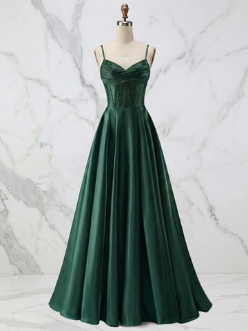 Elegant A-Line Sweetheart Spaghetti Strap Zipper Back Floor Length Prom Dress