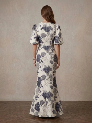 Vedress cream floral jacquard mermaid mother of bride dress zipped back view