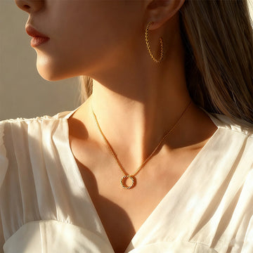 Gold-Tone Twisted Circle Necklace and Hoop Earrings Set