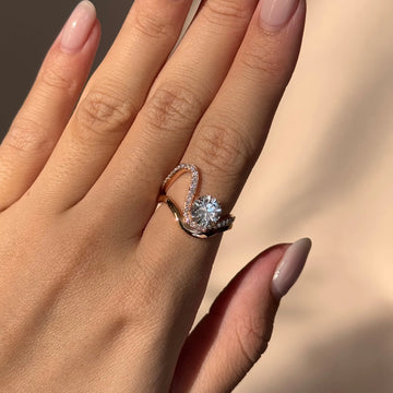 Romantic Round Cut Bypass Engagement Ring with Pavé Accents