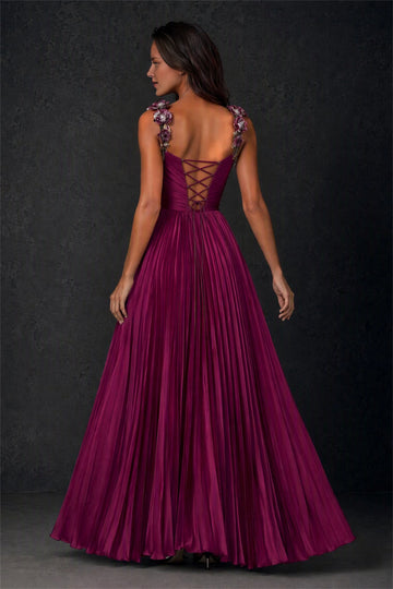 Vedress dusty plum floor-length prom dress with lace-up corset back back view