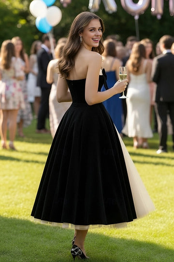 Vedress strapless zip back vintage prom dress back view a line tulle skirt