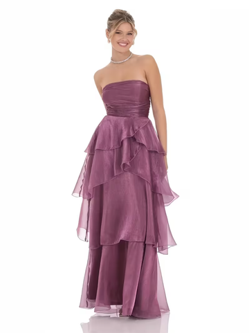 Women's Party Outfit Elegant Strapless Long Sleeve A-Line Tiered Bridesmaid Dress Formal Evening Gown Wedding Dress